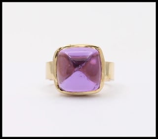 Vintage Cabochon Cut Amethyst 14K Yellow Gold Ring