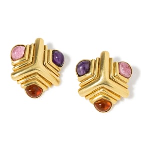 18K YELLOW GOLD MULTI COLOR STONE EARRINGS