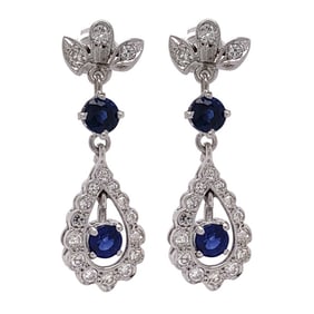 14K WHITE GOLD SAPPHIRE & DIAMOND EARRINGS