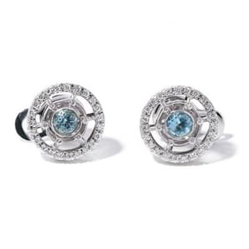18K WHITE GOLD AQUAMARINE & DIAMOND EARRINGS