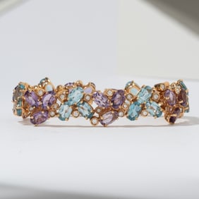 18K ROSE GOLD ITALIAN DIAMOND & MULTI COLOR STONE BRACELET
