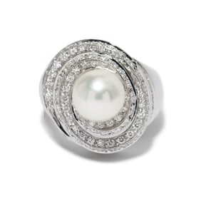 18K WHITE GOLD MIKAWA PEARL & DIAMOND RING