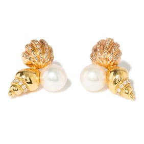 18K YELLOW & ROSE PAUL MORELLI PEARL & DIAMOND EARRINGS