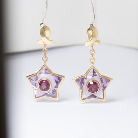 18K YELLOW GOLD MULTI COLOR STONE EARRINGS