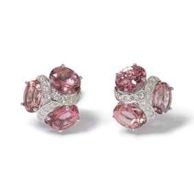 18K WHITE GOLD  TOURMALINE & DIAMOND EARRINGS