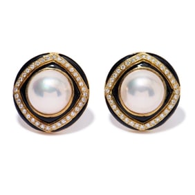 18K YELLOW GOLD LA TRIOMPHE PEARL & DIAMOND EARRINGS