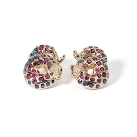 18K YELLOW GOLD DIAMOND & MULTI COLOR STONE EARRINGS