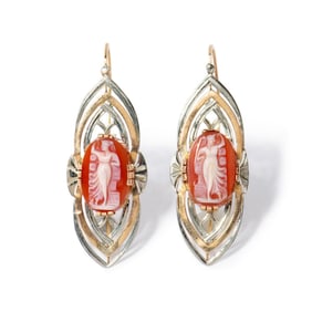 18K YELLOW & WHITE FRENCH CARNELIAN EARRINGS