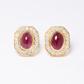 18K YELLOW GOLD  RUBY & DIAMOND EARRINGS