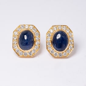 18K YELLOW GOLD  SAPPHIRE & DIAMOND EARRINGS