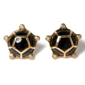 18K YELLOW GOLD ONYX & DIAMOND EARRINGS