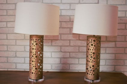 Modern Brutalist Shasta Brass Table Lamps - Pair