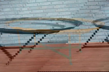 Hollywood Regency Labarge Brass Tray Top Oval Coffee Table