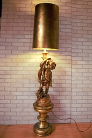 Vintage Art Nouveau Gold Figural Cherub Putti Table Lamp