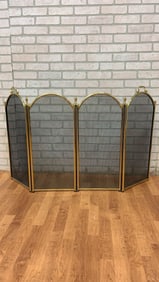Vintage Mid Century Mesh with Brass Ball Handles & Finials Folding Hearth Screen