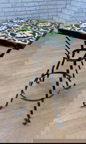 Vintage Wrought Iron Tile Top Accent Table