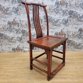 Antique Shanxi Province Red Lacquer Elm Side / Dining Chair