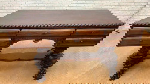 Antique Empire Carved Mahogany Partnerâ€™s Desk