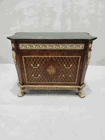 Antique French Empire Style Marquetry Inlay Chest Commode