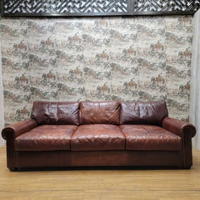 Vintage Italian Brompton Distressed Leather Lancaster 3 Seat Sofa