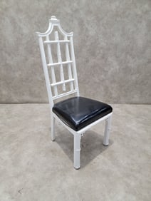 Vintage Hollywood Regency Chinese Pagoda Style White Lacquered with Leather Seat Chippendale Side