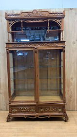Antique Eastlake Carved Ornate Double Door Bookcase/Display Cabinet