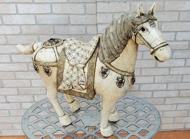 Vintage Bohemian Moroccan Tessellated Bone Horse Sculpture Statue