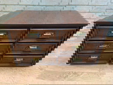Antique Mahogany Campaign Style Desk Top Letter File Chest