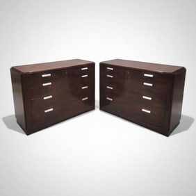 Vintage Art Deco Style Flame Mahogany Chests of Drawers, Timeless Elegance by Ralph Lauren - Pair
