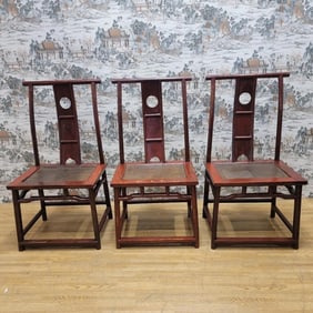Antique Shanxi Province Red Lacquered Elm Side Chairs - Set of 3
