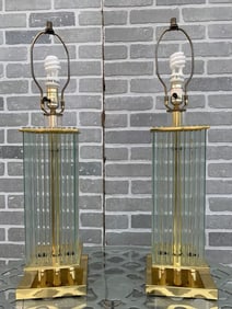 Mid Century Gaetano Sciolari Brass and Glass Rods Table Lamps - Pair