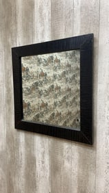 Vintage Shanxi Province Black Linen Wrapped Square Mirror
