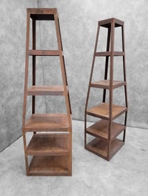 Vintage Rustic Contemporary Hand Forged Patina Metal Storage Tower Bookshelves Etageres - Pair