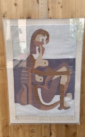 Vintage Boho Hand Woven Picasso's Seated Bather Wall Hanging Tapestry in Acrylic Case