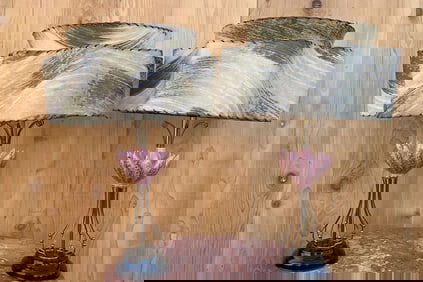 Vintage Mid Century Modern Pink Ceramic Table Lamps - Pair