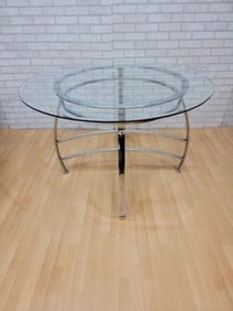 Vintage Geometric Chrome Base Round Glass-Top Dinette Table