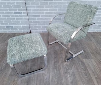 Mid Century Modern. Milo Baughman Chrome Sculptural Cantilever Armchair & Ottoman - Set of 2