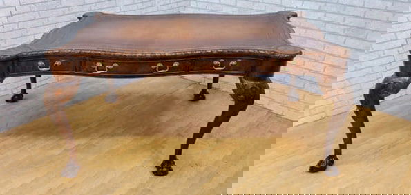 Vintage Chippendale Style Carved Walnut Executive Writing Desk by Maitland Smith