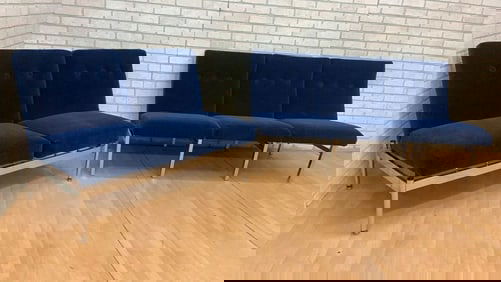 Mid Century Modern Steelcase Sofa and Loveseat Set Newly Upholstered in Cobalt Blue Mohair - Set of