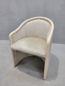 Vintage Italian Cream Lacquer Barrel Back Occasional Chair by Tonon Newly Reupholstered in Cowhide