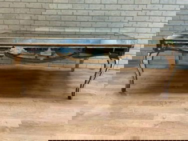 Hollywood Regency Style Butler Specialty Company Mirrored Rectangle Coffee Table with Gold Trim