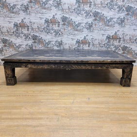 Exquisite Handcrafted Elm Wood Coffee Table Repurposed from a Traditional Chinese Bed