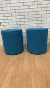 MCM Knoll Rockwell Unscripted Upholstered Swivel Seat Low Cylinder Stool - Pair