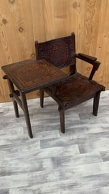 Vintage Tooled Leather Primitive Gossip Chair by Angel Pazmino
