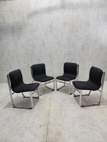 Mid Century Modern Hannah Morrison Style Chrome Tubular Sling Dining Chairs - Set of 4