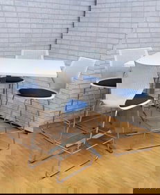 Mid Century Modern Knoll MultiGeneration 4 Bar Stools with White Square Dinette Table