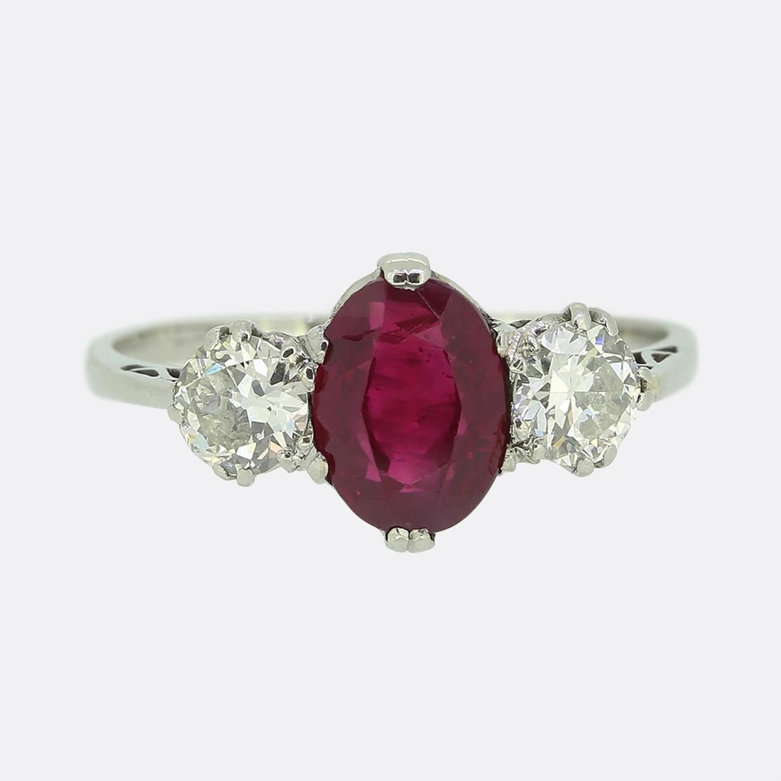 Antique 1.67 Carat Burmese Ruby and Diamond Three-Stone Ring (1 of 4)