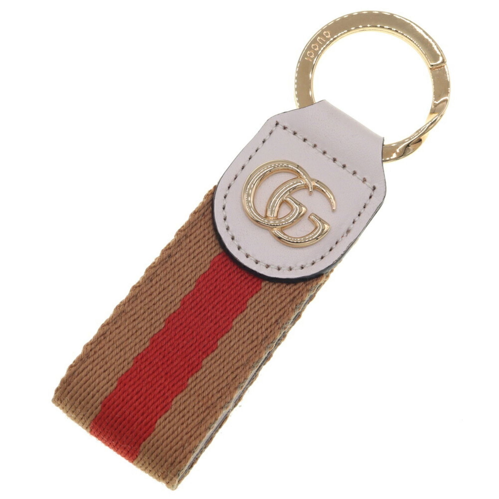 Gucci Key Ring Offia Chain 523161 Light Brown Red Ivory Canvas Leather Shelly GG Marmont Double G (1 of 5)