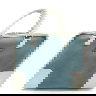 LOEWE Anagram Amazona 32 Handbag Boston Bag Suede Leather Light Blue White: {'Condition': {'Ranking': 'Rank AB Used - Traces of usage, scratches / dirt can be seen but generally in good condition', 'Condition': 'Used (good)', 'Overall Dirt': 'Slight', 'Damage Ranking': 'Overa