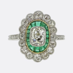 Art Deco Emerald and Diamond Cluster Ring